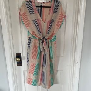 Lou and Grey for Loft Front Tie Short Sleeve Striped Dress